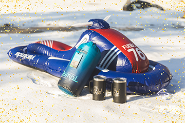 Eau Snow Winter Challenge grand prize featuring a sled, Rumpl blanket, and 2 Yeti thermoses 