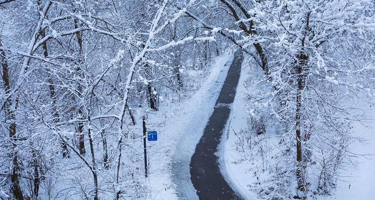 Chippewa River State Trail in Eau Claire covered in snow 