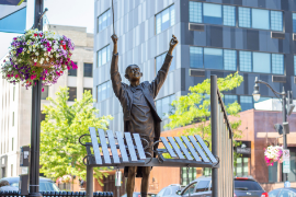 Sculpture of maestro in downtown Eau Claire 
