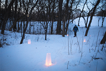 A candlelit snowshoe hike at Centennial Park in Altoona 